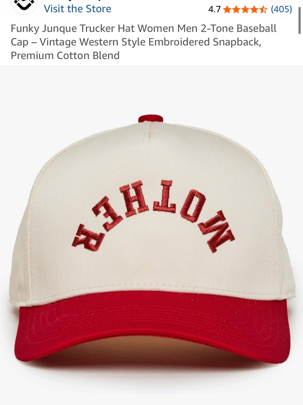 Cream and Red Embroidered 'MOTHER' Western Snapback Cap
